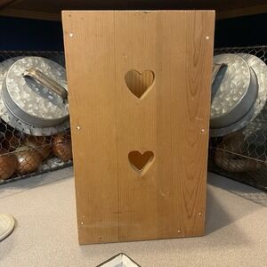 Vintage Wooden Heart-Cutout Small Trash Can Waste Basket 11.5x7x7 Farmhouse